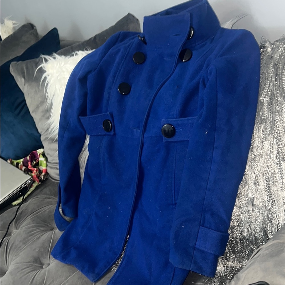 Stylish Blue Peacoat with Black Buttons